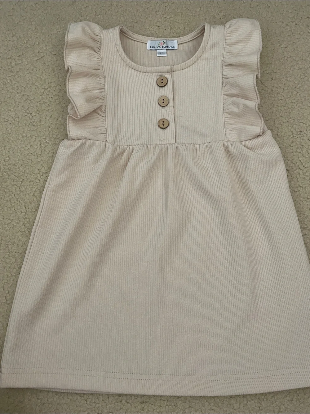Bailey’s Blossoms Cream Ribbed Ruffle Sleeve Dress